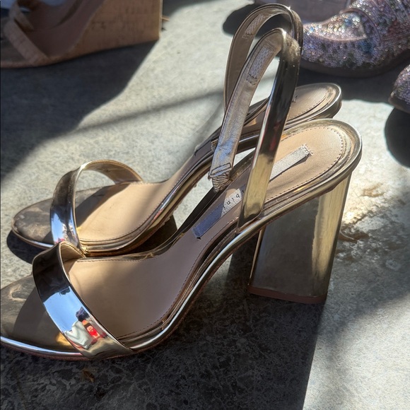 Gianni Bini Shoes - Gianni Bini Metallic Gold Block Heel Slingback Sandals